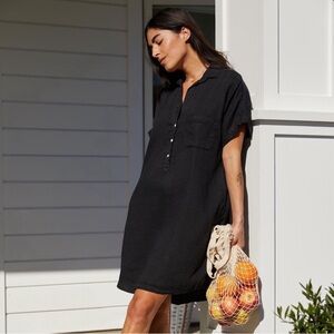 Grayson x Frank & Eileen 100% Linen Black Short Sleeve Mini Shirt Dress